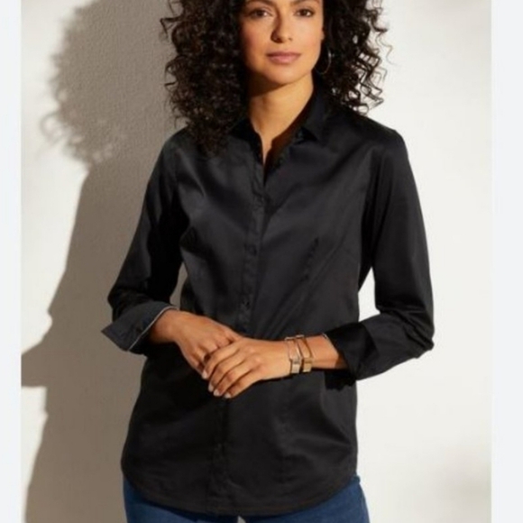 Soft Surroundings Black Button Down Classy Sophisticated Pitch Black Color - Picture 1 of 12